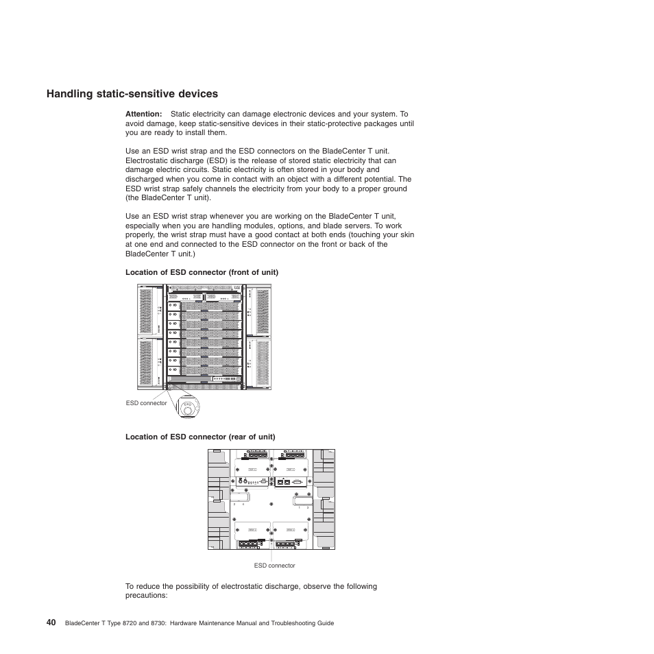 Handling static-sensitive devices, Handling, Static-sensitive | Devices | IBM BladeCenter T Type 8720 User Manual | Page 50 / 180