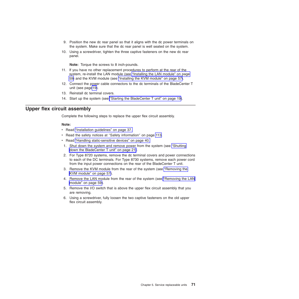 Upper flex circuit assembly, Upper, Flex | Circuit, Assembly | IBM BladeCenter T Type 8720 User Manual | Page 81 / 180