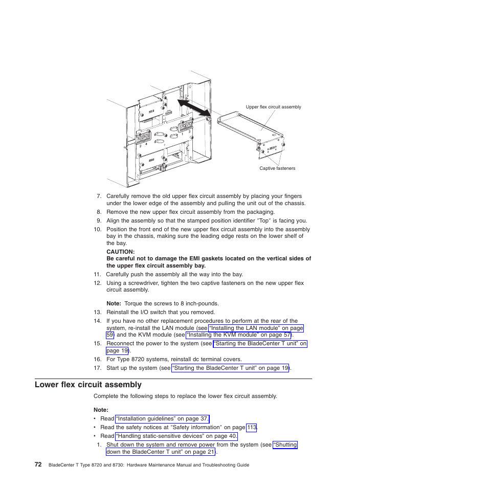 Lower flex circuit assembly, Lower, Flex | Circuit, Assembly | IBM BladeCenter T Type 8720 User Manual | Page 82 / 180