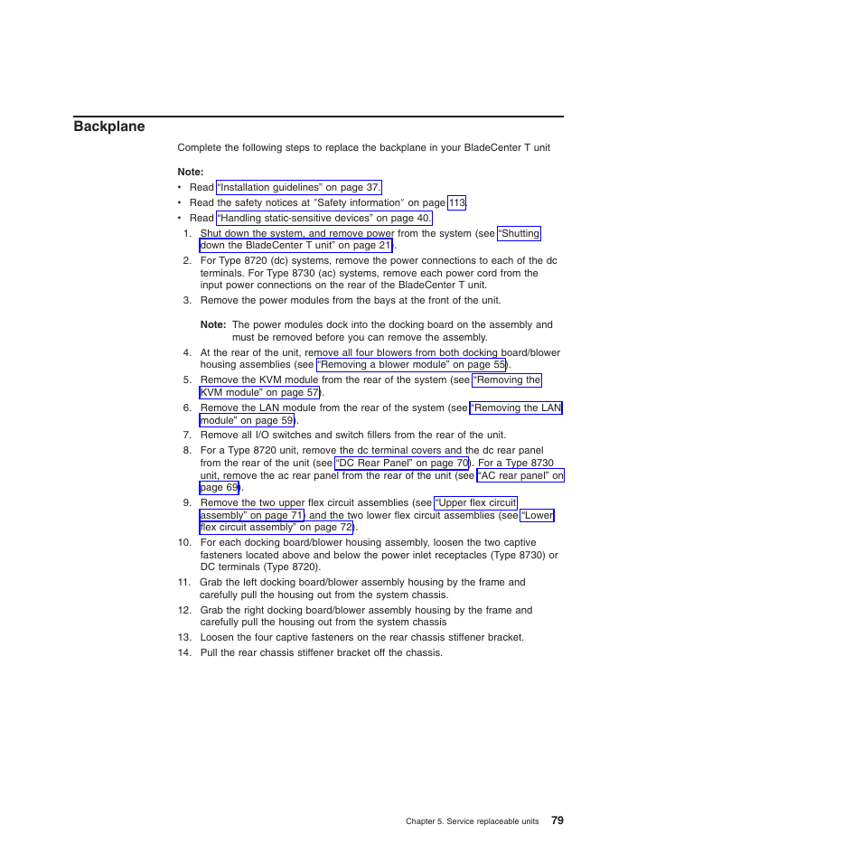 Backplane | IBM BladeCenter T Type 8720 User Manual | Page 89 / 180