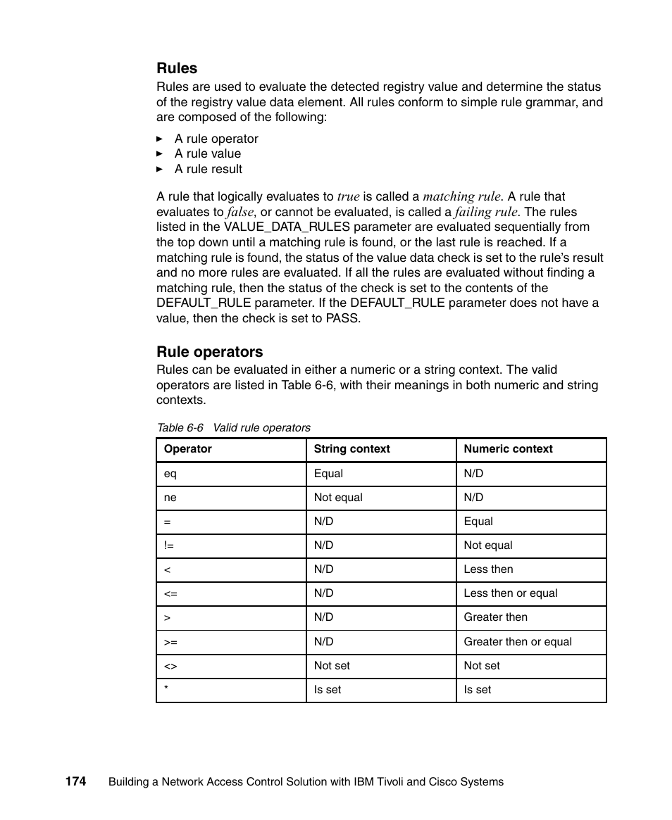 Rules, Rule operators | IBM Tivoli and Cisco User Manual | Page 192 / 516