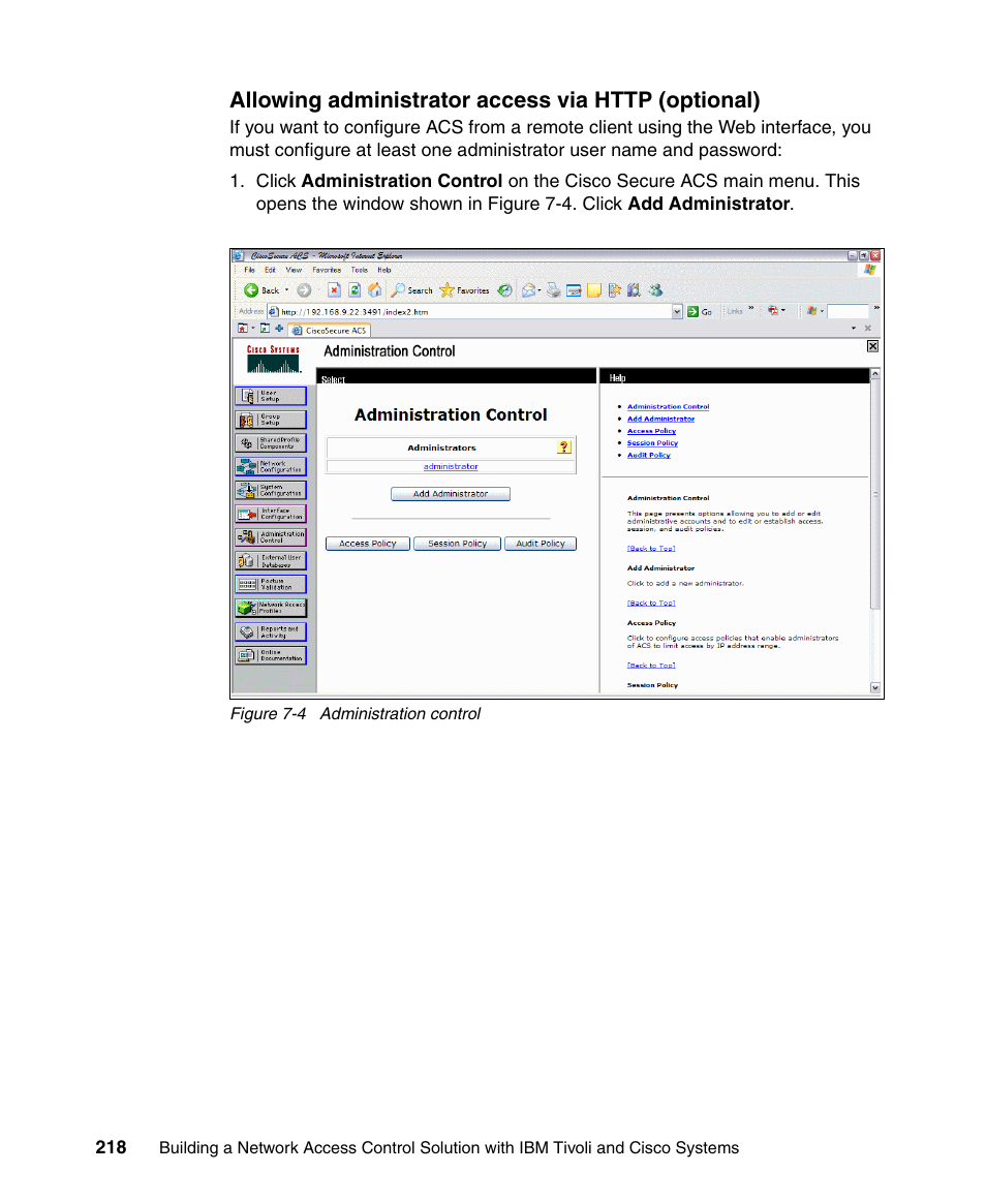 Allowing administrator access via http (optional) | IBM Tivoli and Cisco User Manual | Page 236 / 516