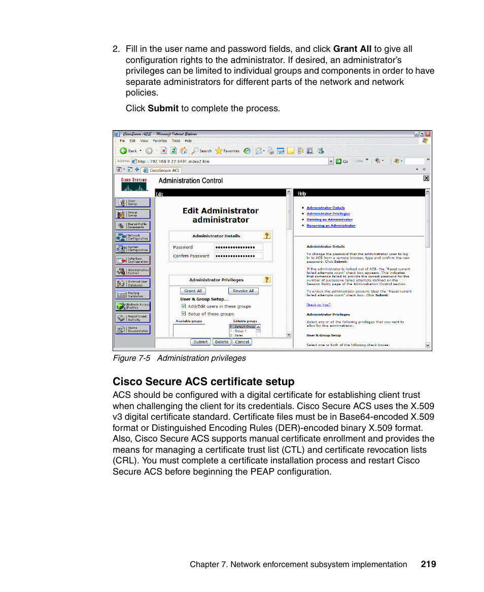 Cisco secure acs certificate setup | IBM Tivoli and Cisco User Manual | Page 237 / 516