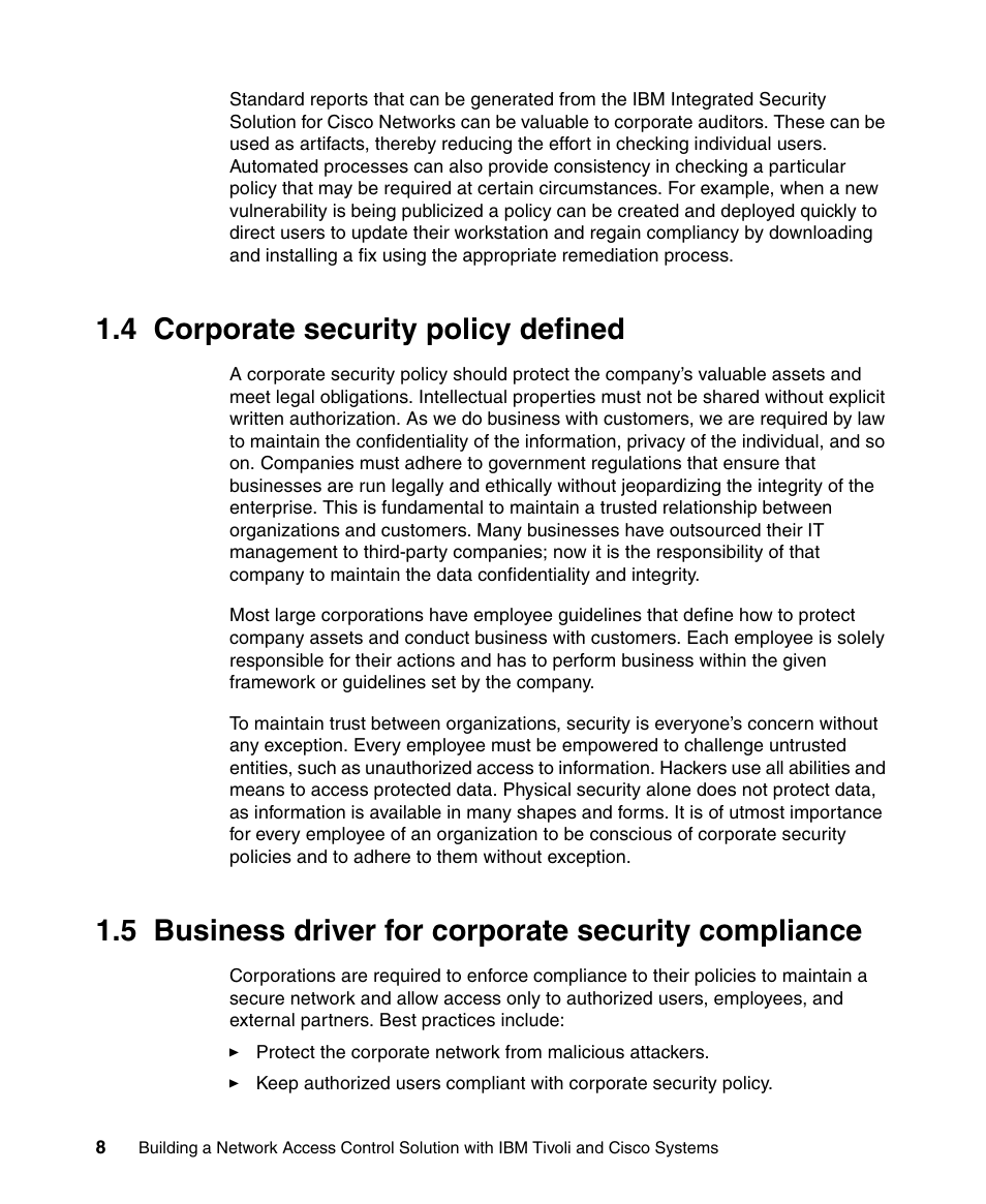 4 corporate security policy defined | IBM Tivoli and Cisco User Manual | Page 26 / 516