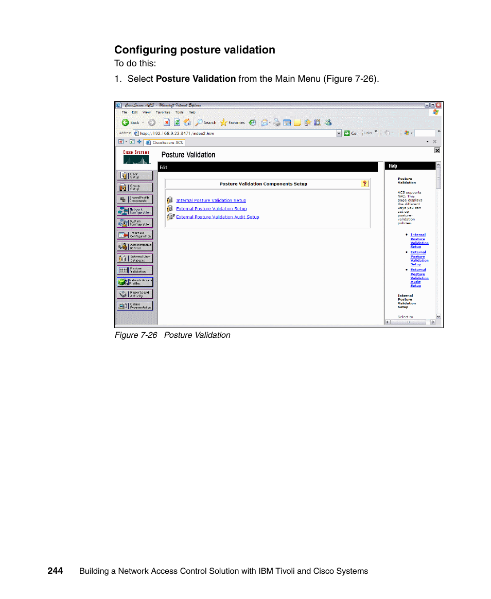 Configuring posture validation | IBM Tivoli and Cisco User Manual | Page 262 / 516