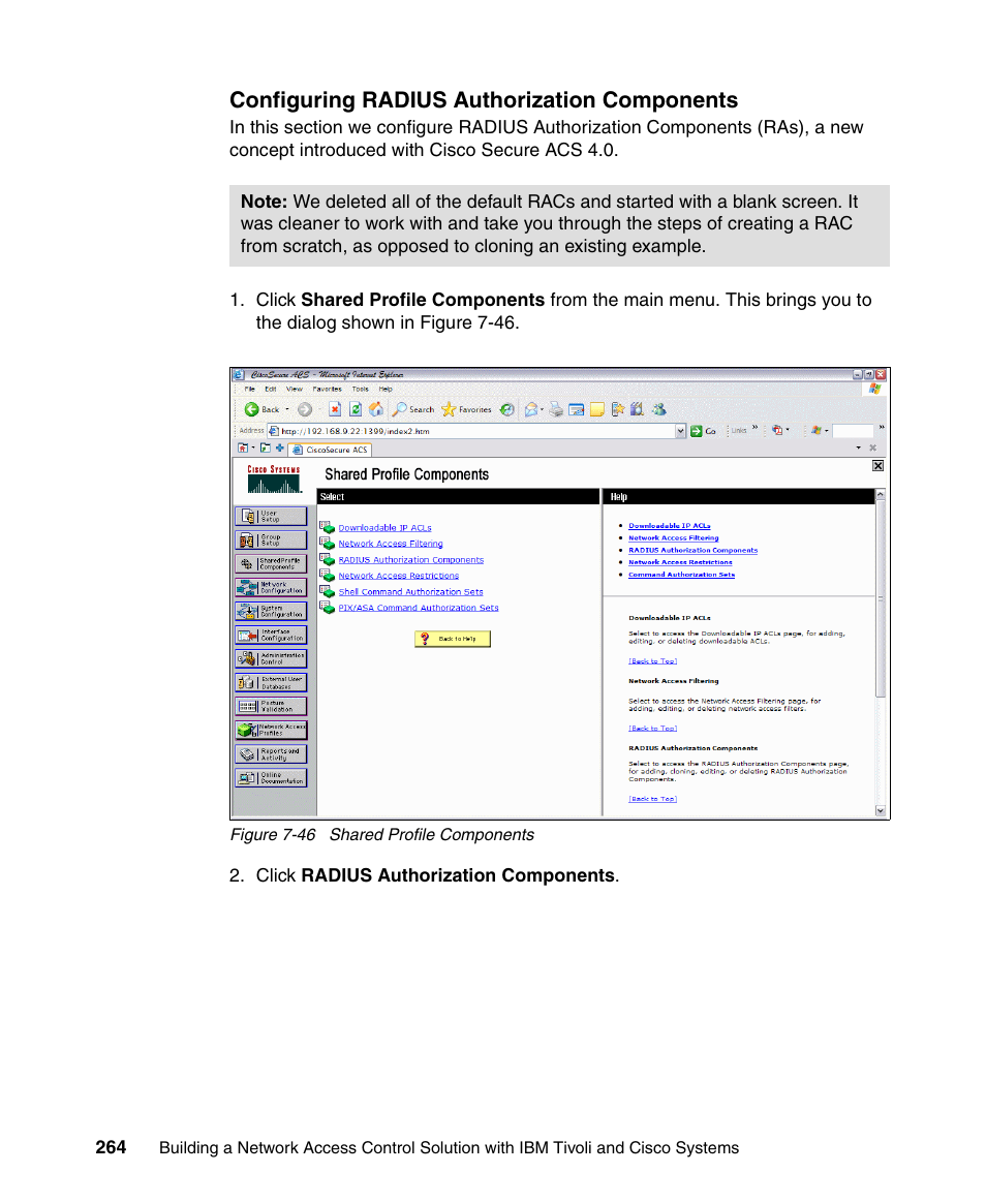 Configuring radius authorization components | IBM Tivoli and Cisco User Manual | Page 282 / 516