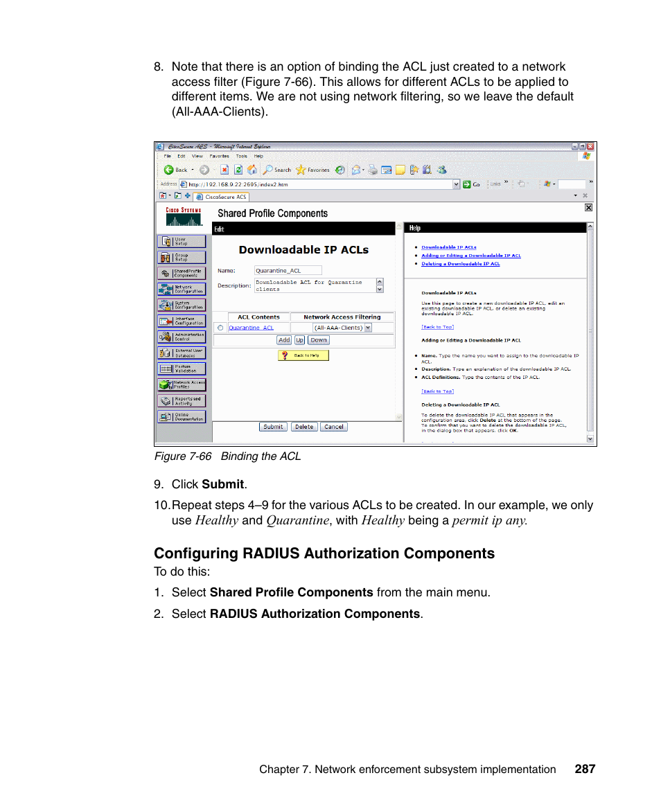Configuring radius authorization components | IBM Tivoli and Cisco User Manual | Page 305 / 516