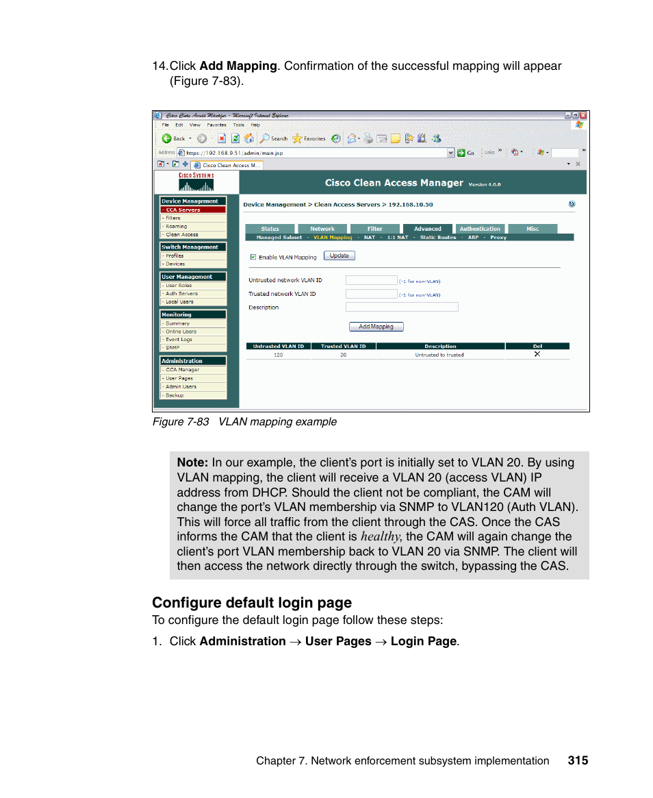 Configure default login page | IBM Tivoli and Cisco User Manual | Page 333 / 516