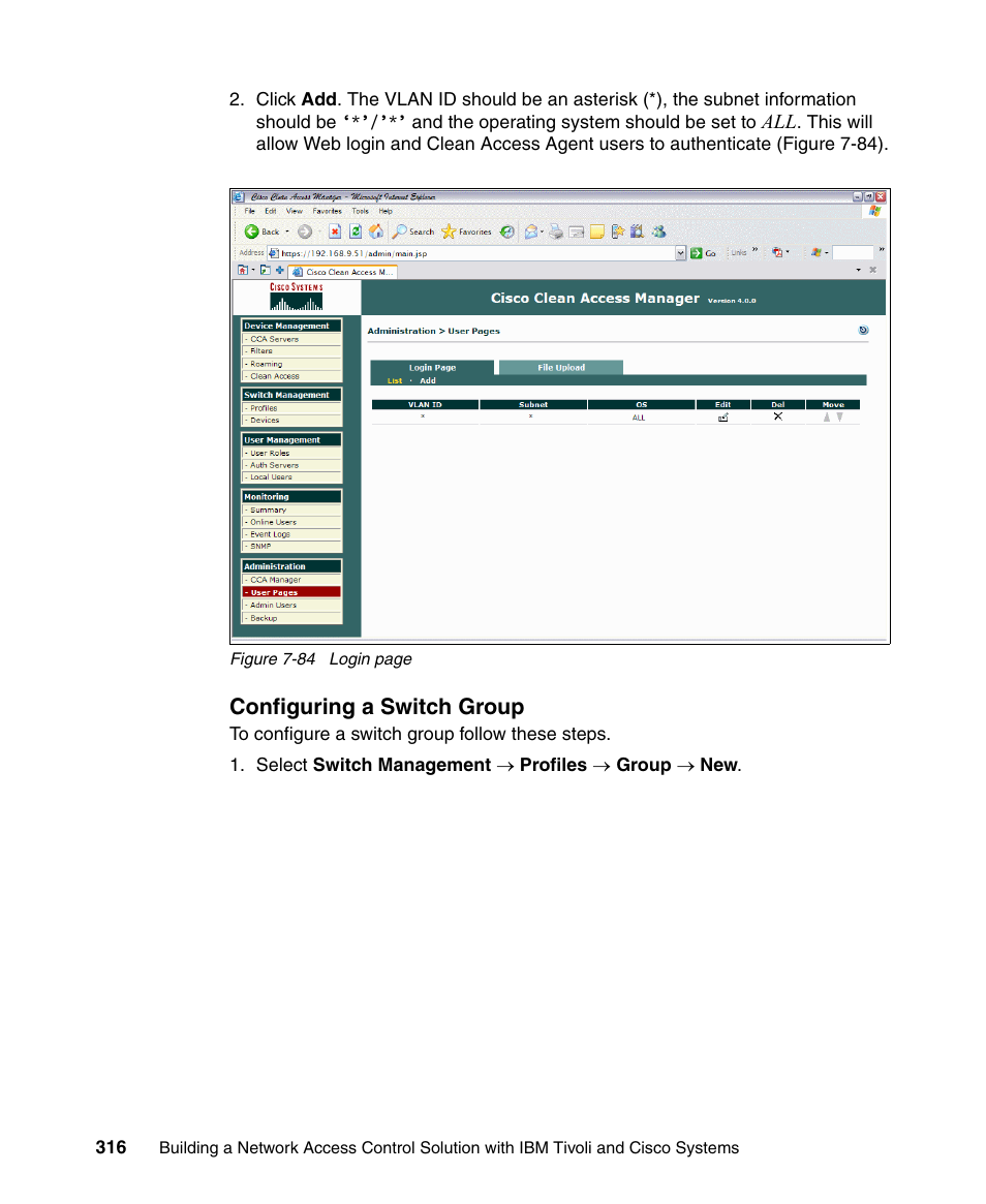 Configuring a switch group | IBM Tivoli and Cisco User Manual | Page 334 / 516