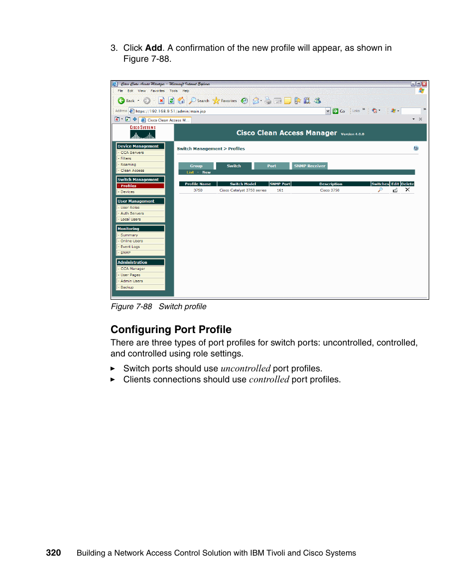 Configuring port profile | IBM Tivoli and Cisco User Manual | Page 338 / 516