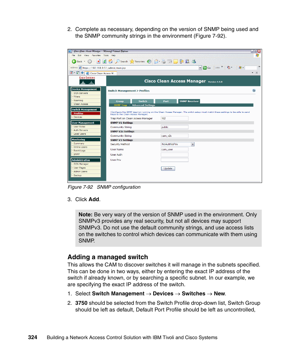 Adding a managed switch | IBM Tivoli and Cisco User Manual | Page 342 / 516