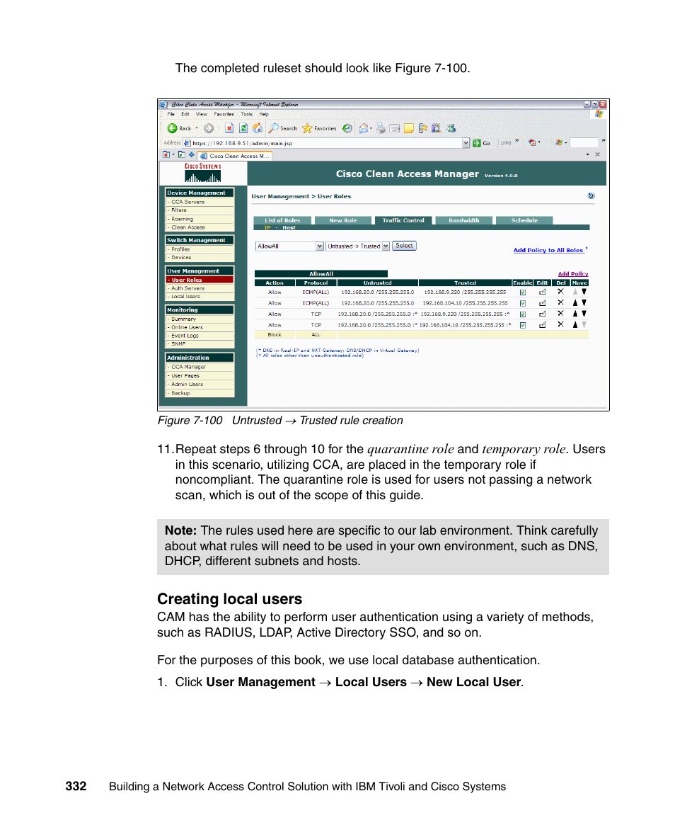 Creating local users | IBM Tivoli and Cisco User Manual | Page 350 / 516