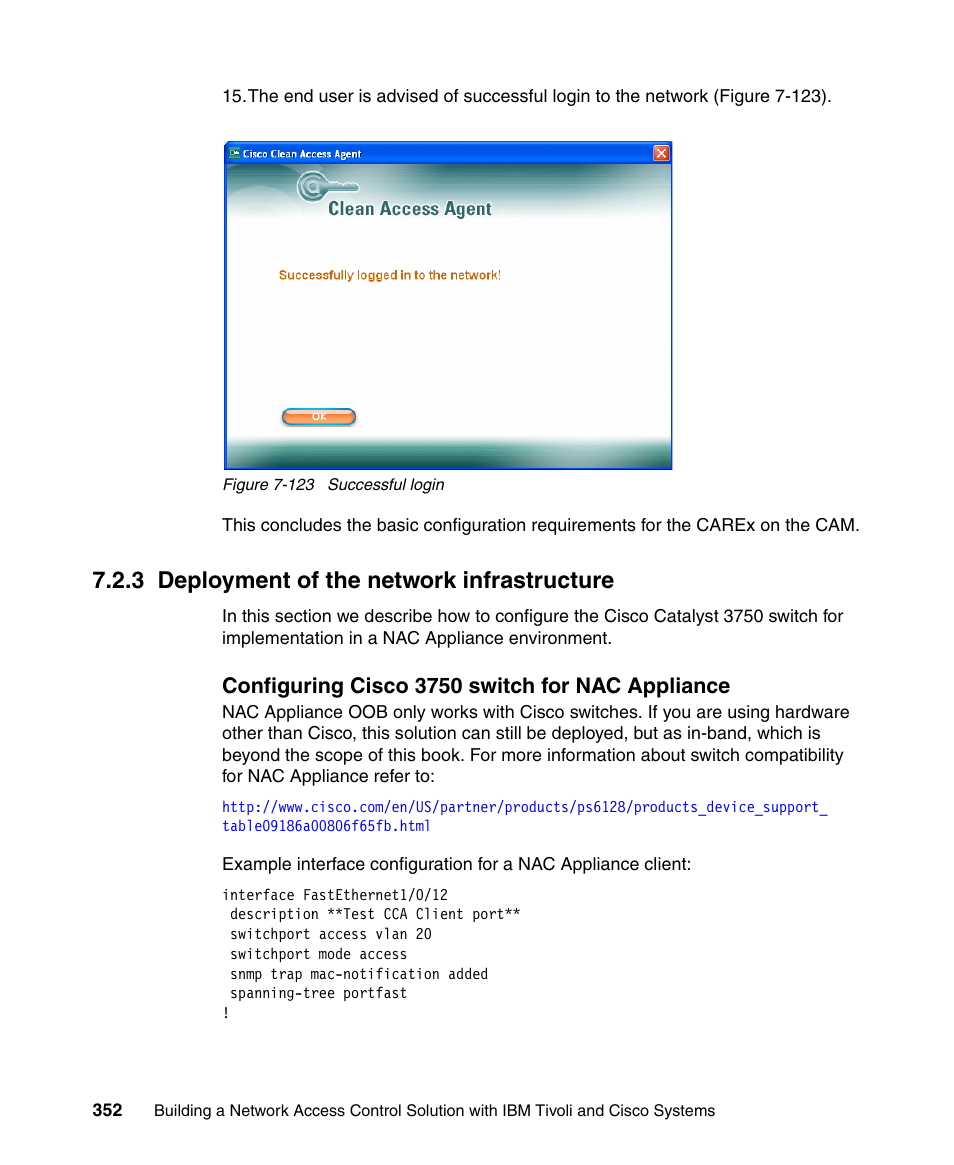 3 deployment of the network infrastructure, Configuring cisco 3750 switch for nac appliance | IBM Tivoli and Cisco User Manual | Page 370 / 516