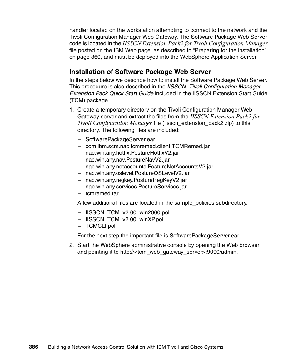 Installation of software package web server | IBM Tivoli and Cisco User Manual | Page 404 / 516