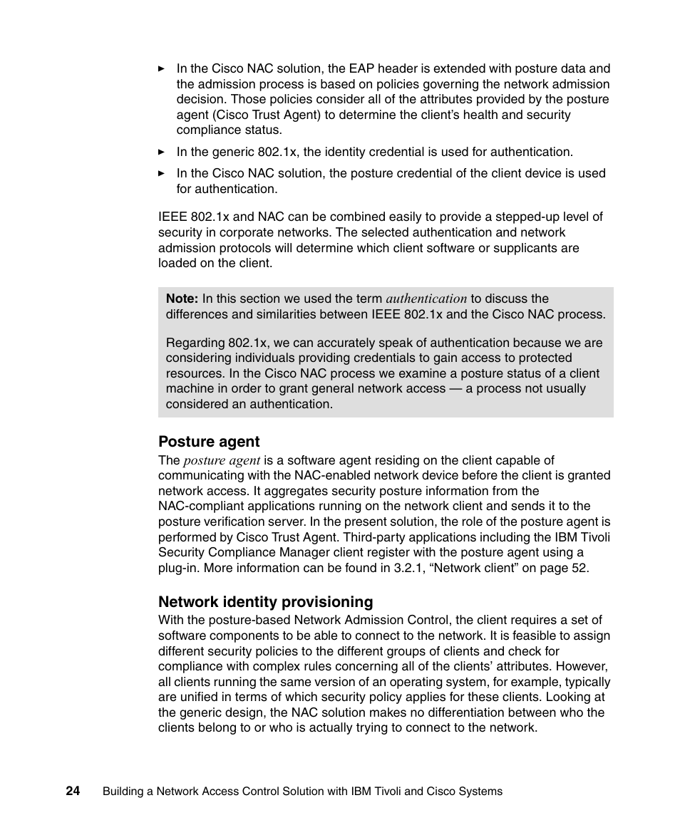 Posture agent, Network identity provisioning | IBM Tivoli and Cisco User Manual | Page 42 / 516