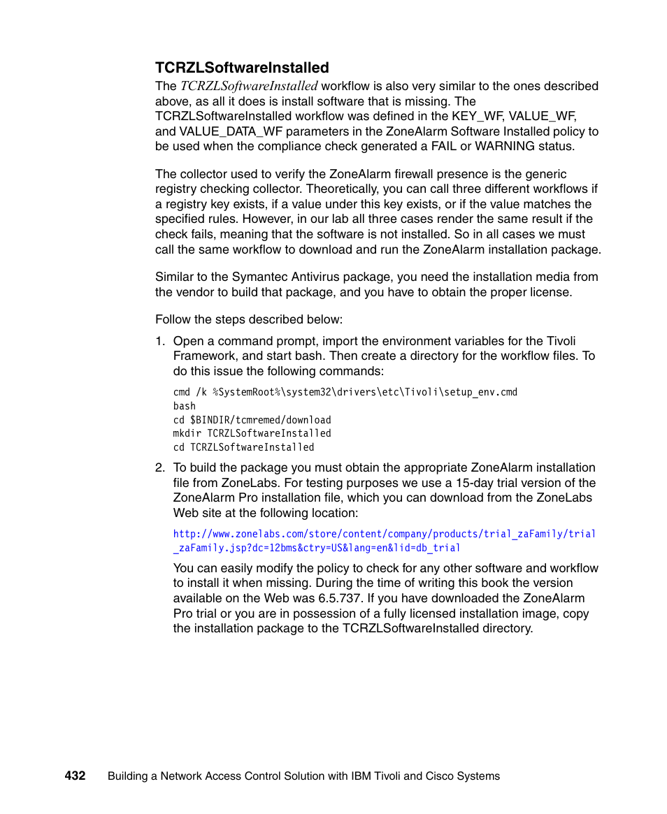 Tcrzlsoftwareinstalled | IBM Tivoli and Cisco User Manual | Page 450 / 516