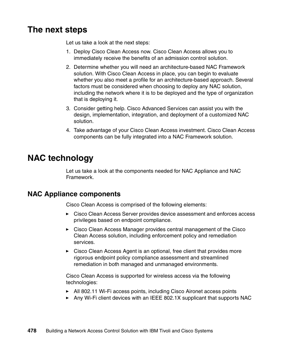 The next steps, Nac technology, Nac appliance components | The next steps nac technology | IBM Tivoli and Cisco User Manual | Page 496 / 516