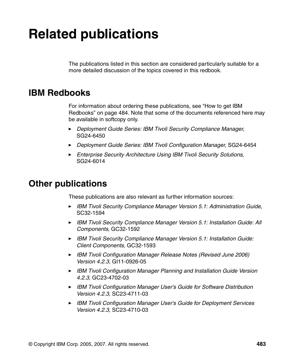 Related publications, Ibm redbooks, Other publications | Ibm redbooks other publications | IBM Tivoli and Cisco User Manual | Page 501 / 516
