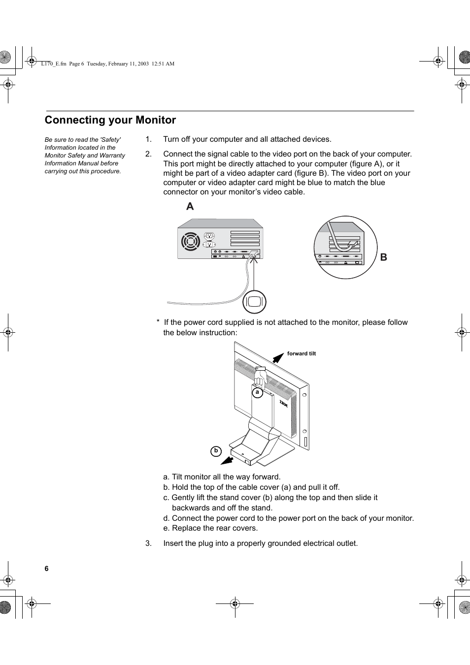 Connecting your monitor | IBM THINKVISION L170 User Manual | Page 8 / 32