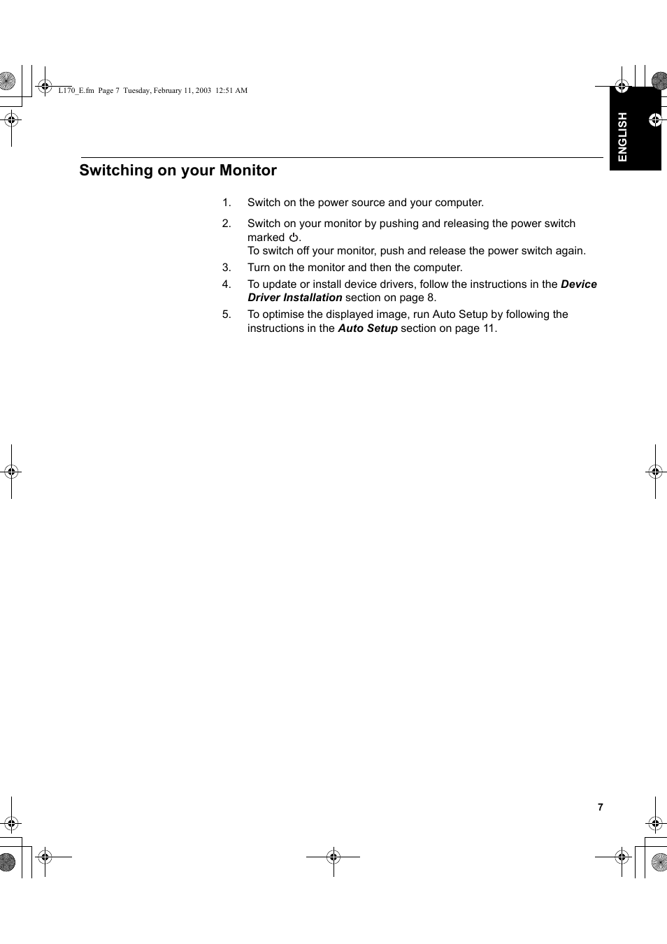 Switching on your monitor | IBM THINKVISION L170 User Manual | Page 9 / 32