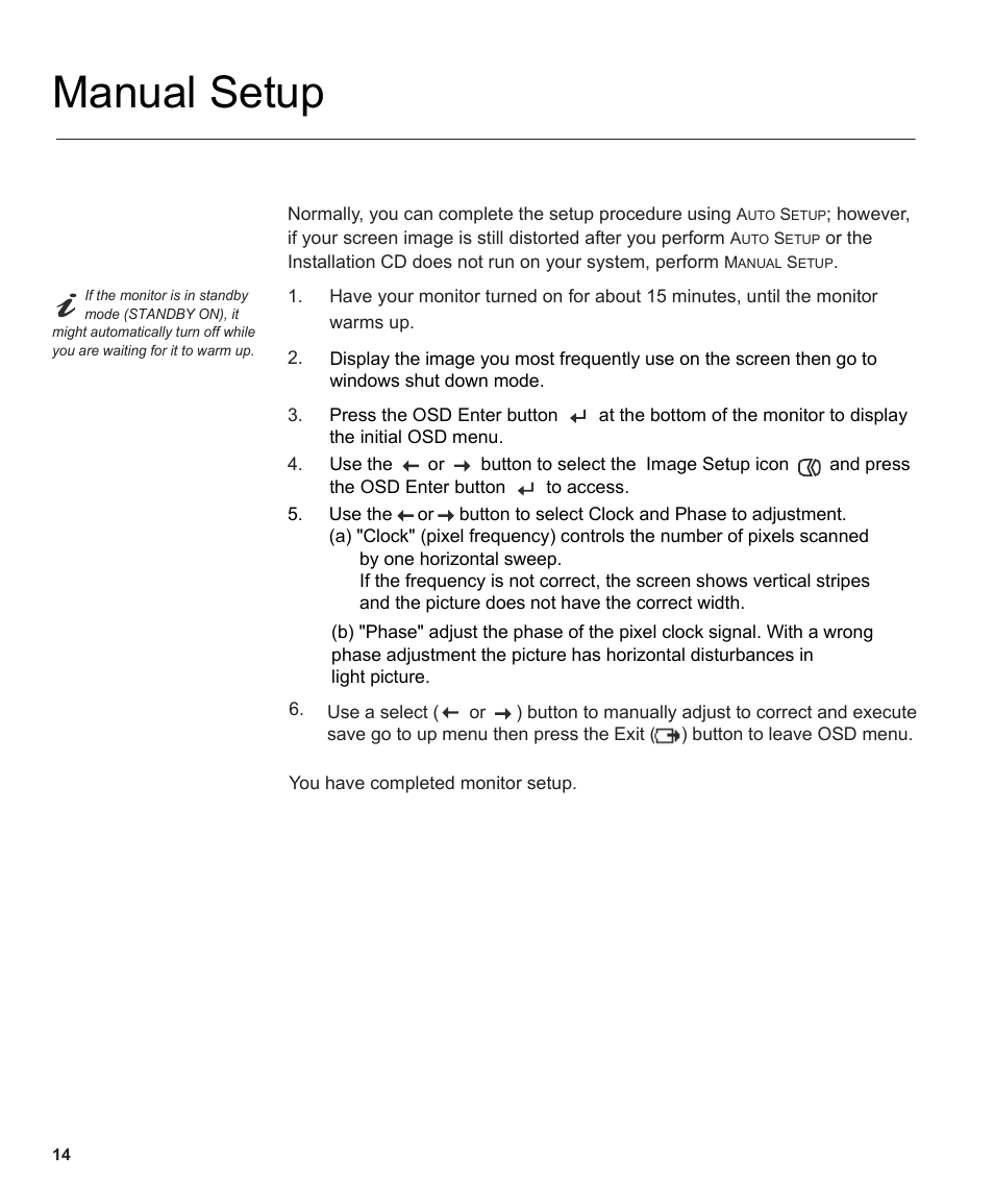 Manual setup | IBM THINKVISIONTM L170 User Manual | Page 16 / 32