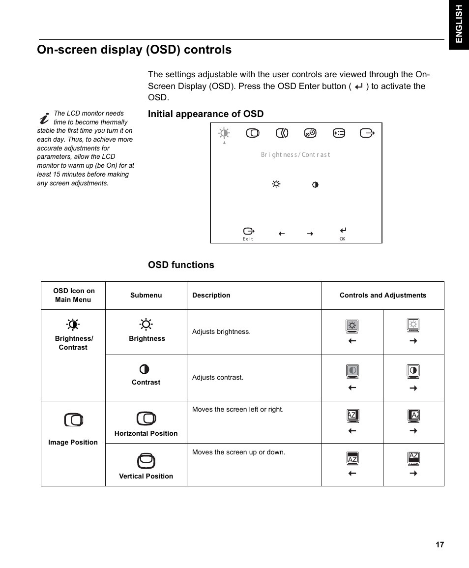 On-screen display (osd) controls | IBM THINKVISIONTM L170 User Manual | Page 19 / 32