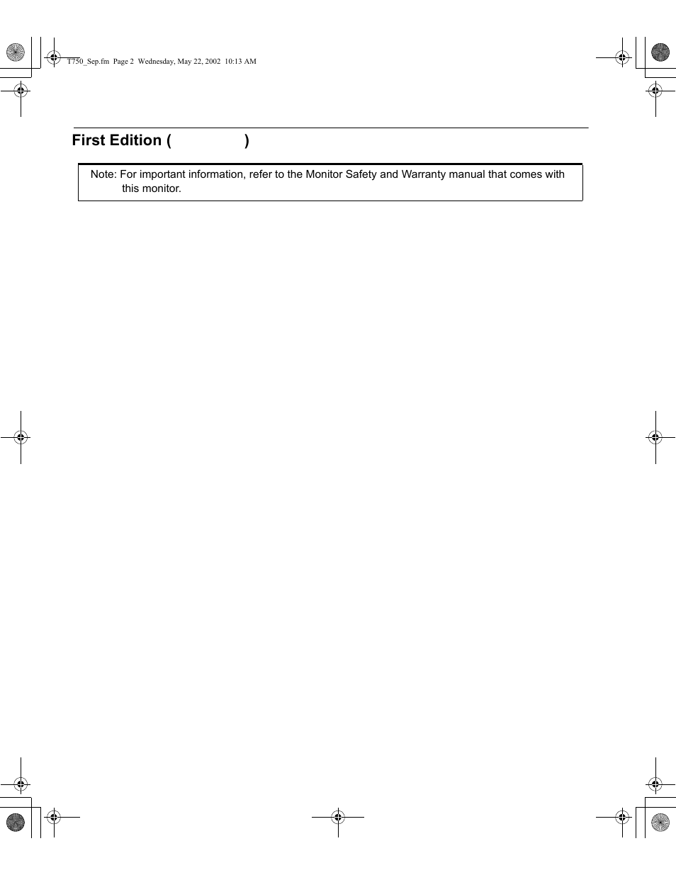 First edition (april/2003), First edition (april/2004) | IBM THINKVISIONTM L170 User Manual | Page 2 / 32