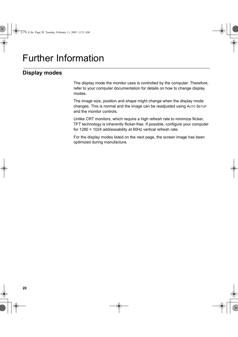 Further information, Display modes | IBM THINKVISIONTM L170 User Manual | Page 22 / 32