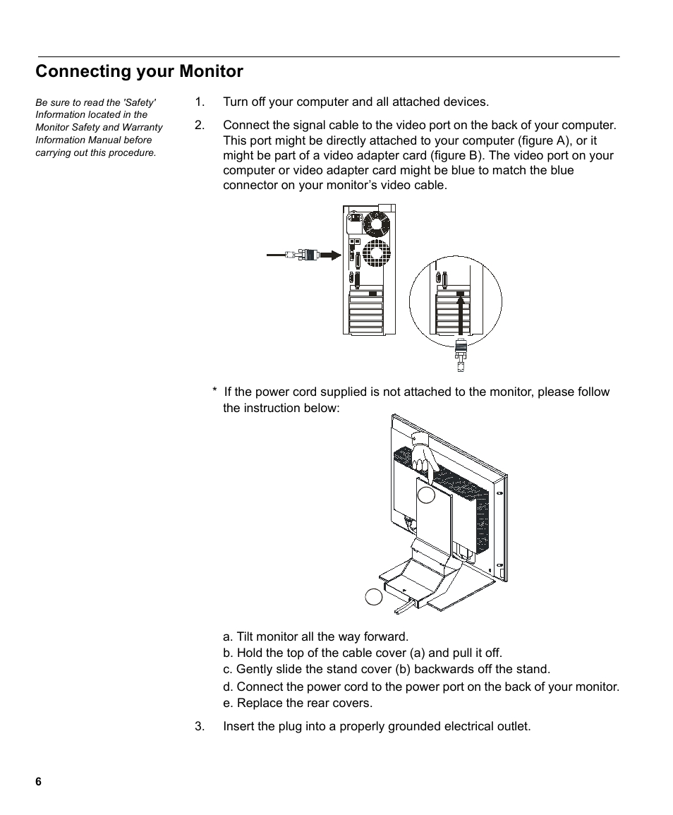 Connecting your monitor | IBM THINKVISIONTM L170 User Manual | Page 8 / 32