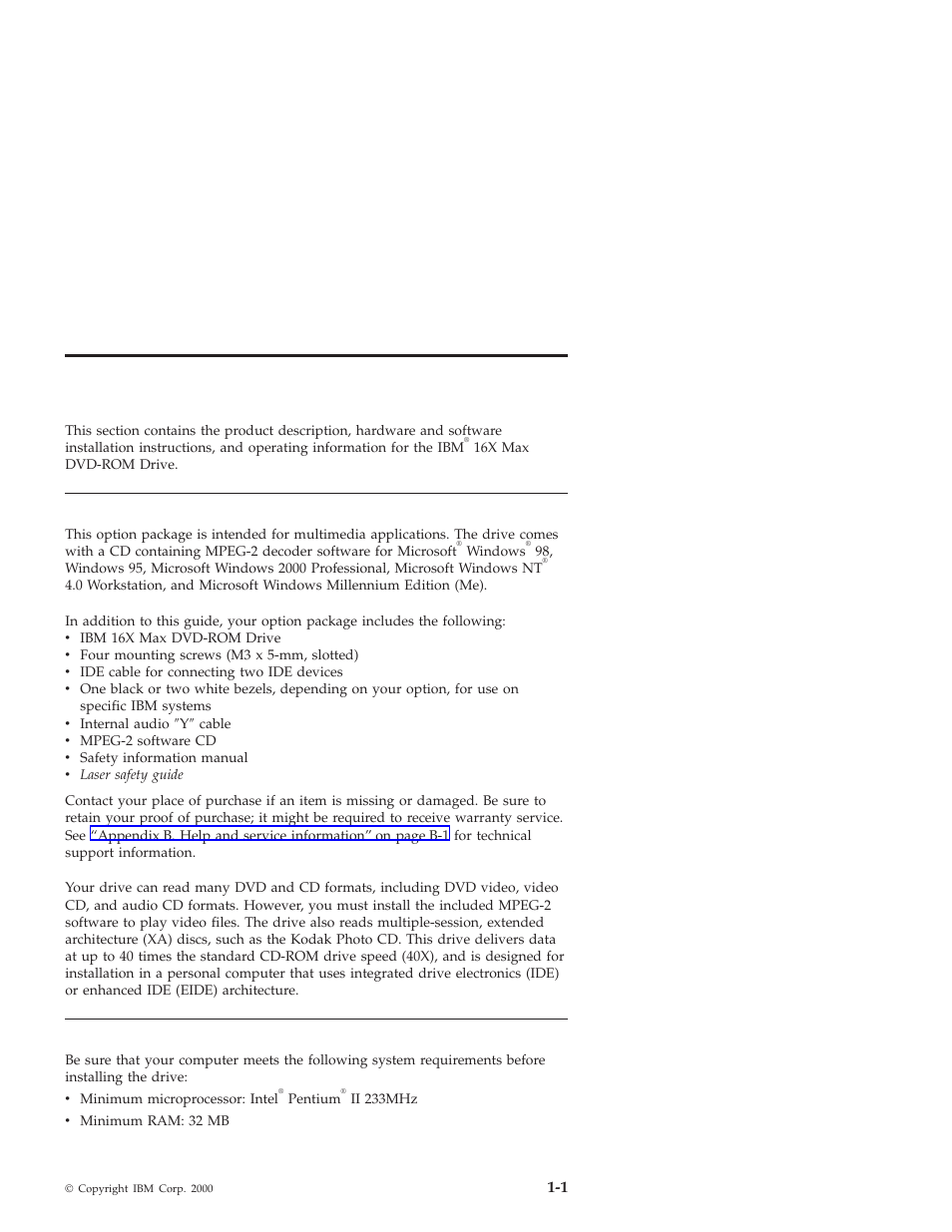 Installation and user’s guide, Product description, Installation requirements | IBM 10K0001 User Manual | Page 9 / 20