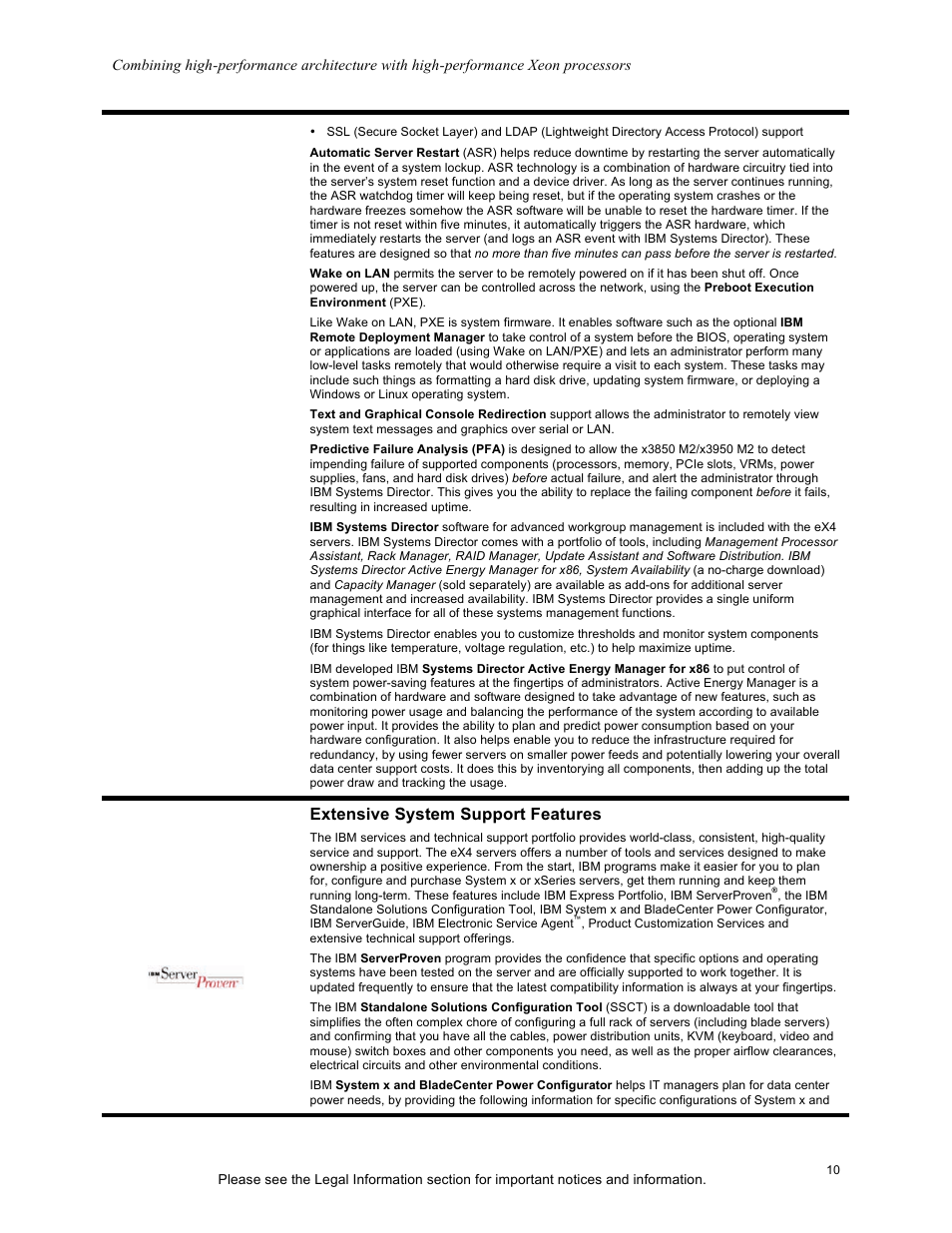 Extensive system support features | IBM X3950 M2 User Manual | Page 10 / 19