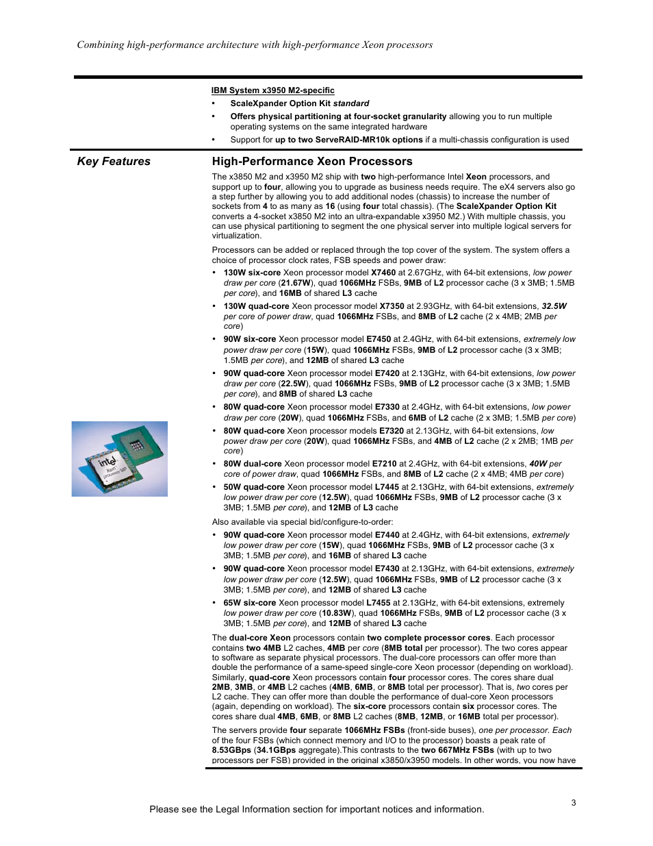 Key features high-performance xeon processors | IBM X3950 M2 User Manual | Page 3 / 19