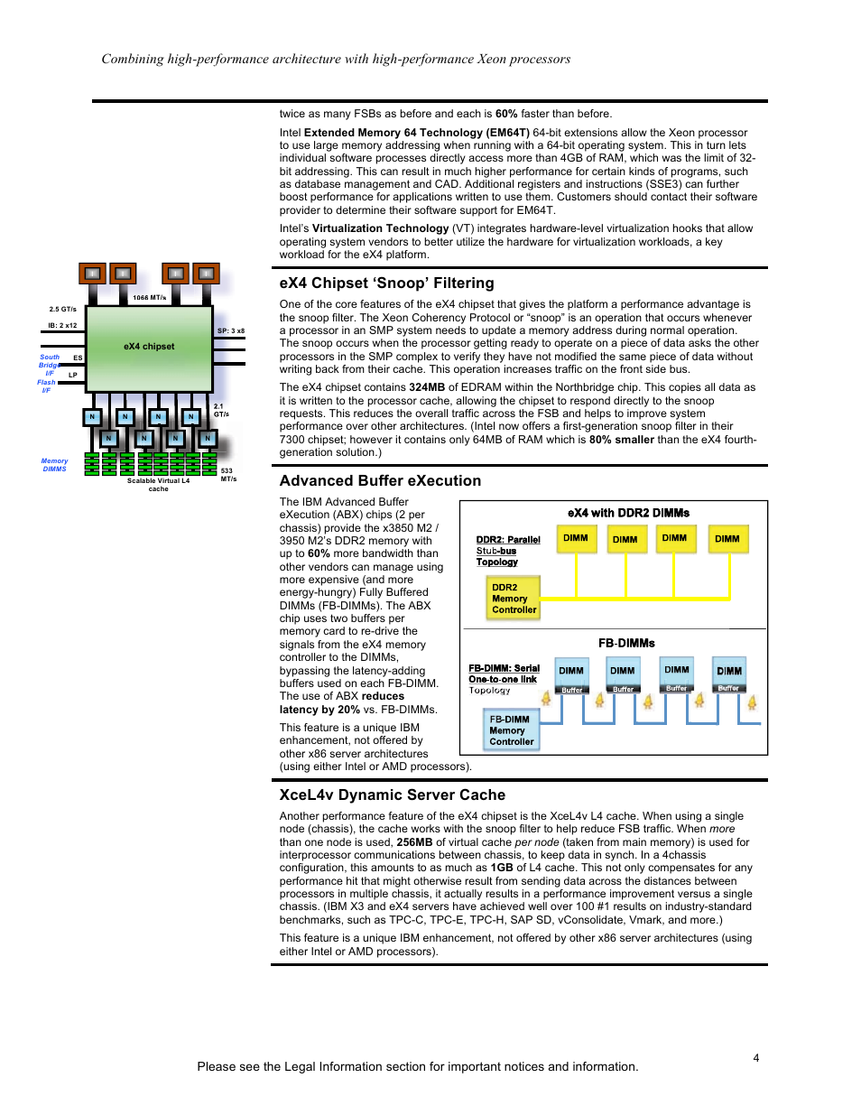 Ex4 chipset ‘snoop’ filtering, Advanced buffer execution, Xcel4v dynamic server cache | IBM X3950 M2 User Manual | Page 4 / 19