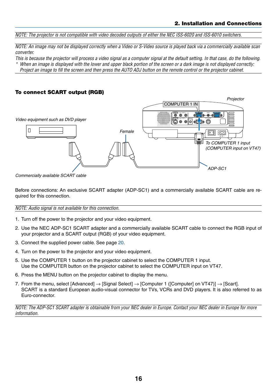 To connect scart output (rgb), For more details, Installation and connections | IBM VT670 User Manual | Page 23 / 80
