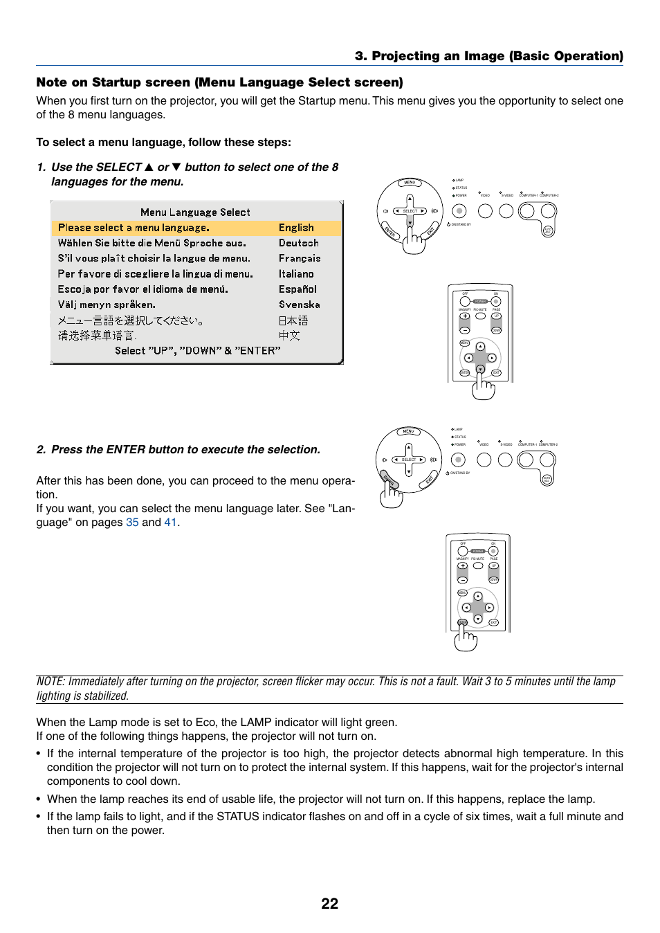 Use the select, Press the enter button to execute the selection | IBM VT670 User Manual | Page 29 / 80