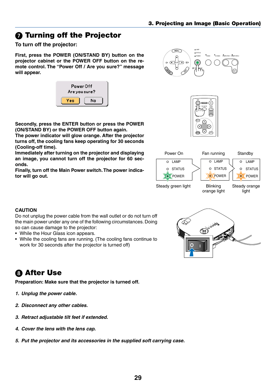 7) turning off the projector, 8) after use, ᕧ turning off the projector ᕨ after use | ᕧ turning off the projector, ᕨ after use | IBM VT670 User Manual | Page 36 / 80