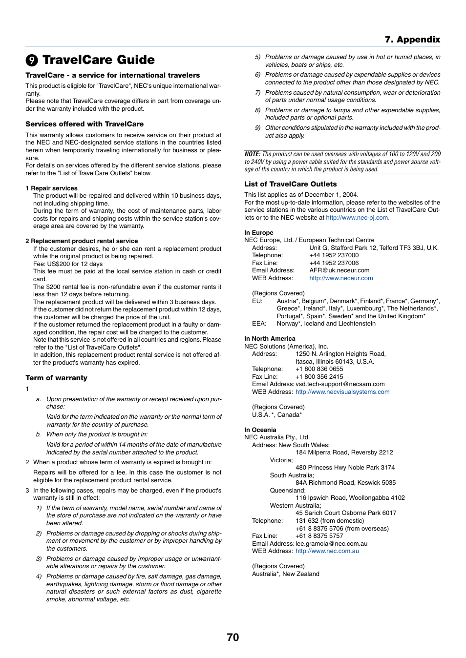 9) travelcare guide, Travelcare, Travelcare guide | Appendix | IBM VT670 User Manual | Page 77 / 80