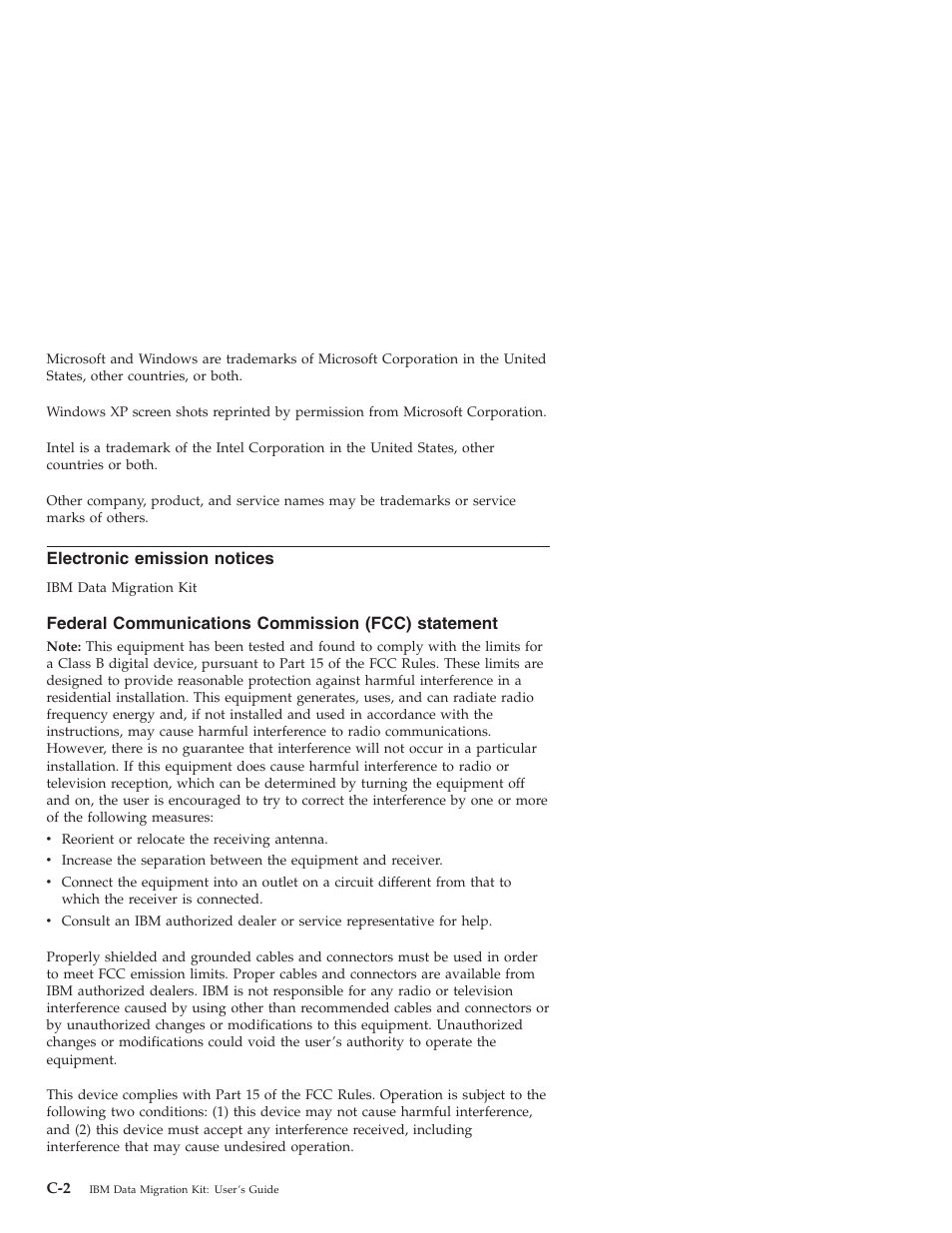 Electronic emission notices, Federal communications commission (fcc) statement | IBM 31P8128 User Manual | Page 106 / 112
