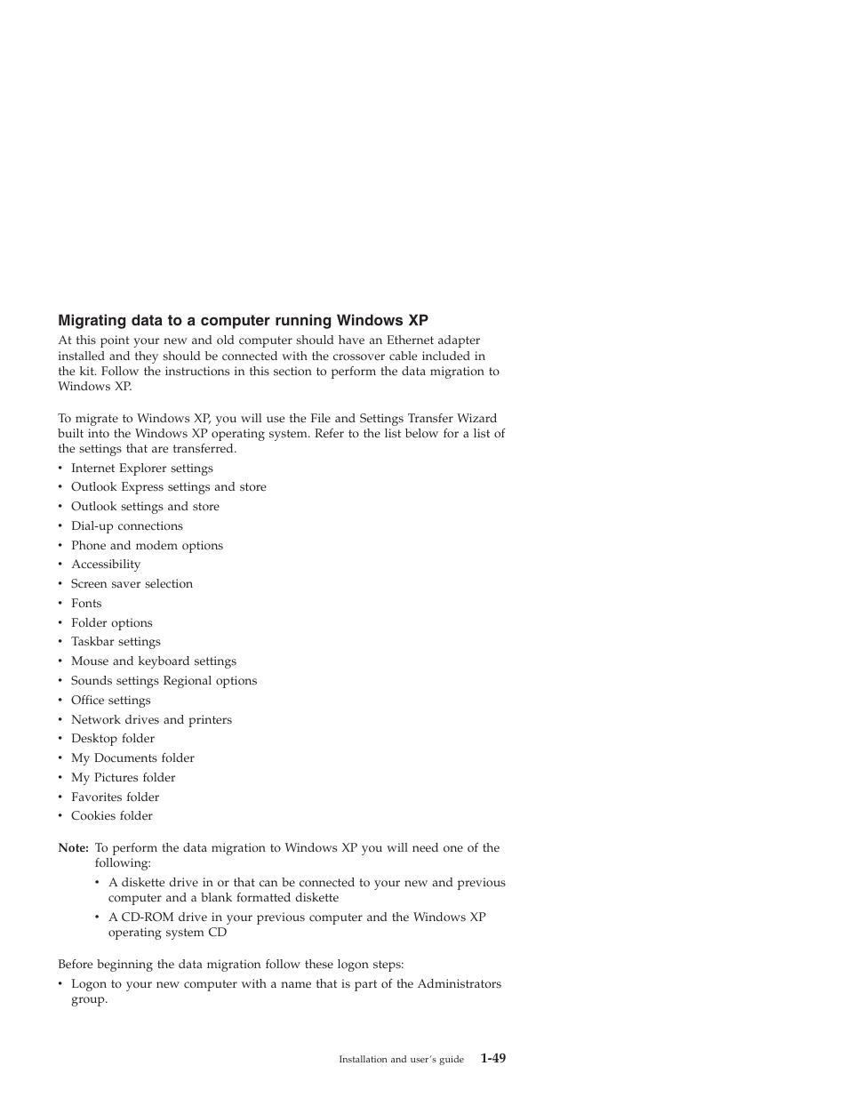 Migrating data to a computer running windows xp | IBM 31P8128 User Manual | Page 57 / 112