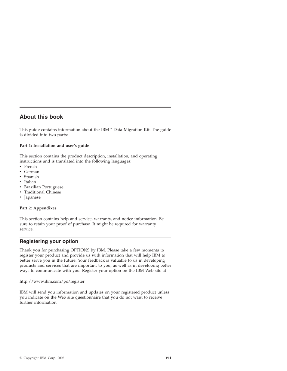About this book, Registering your option | IBM 31P8128 User Manual | Page 7 / 112