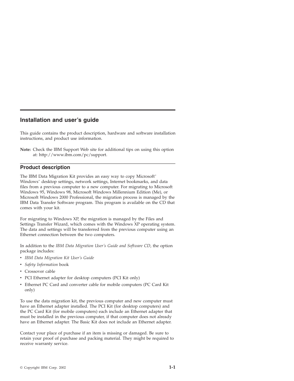 Installation and user’s guide, Product description | IBM 31P8128 User Manual | Page 9 / 112