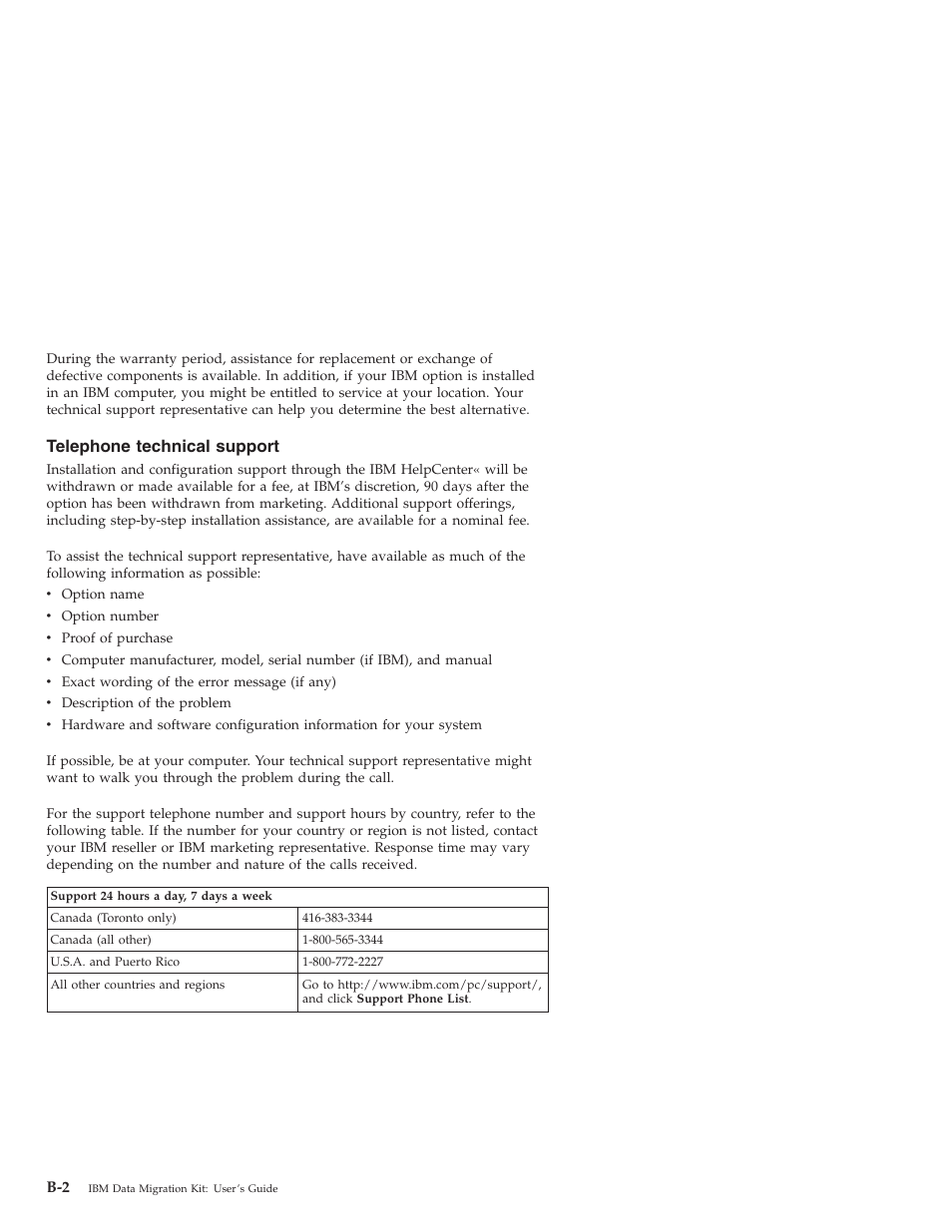 Telephone technical support | IBM 31P8128 User Manual | Page 92 / 112