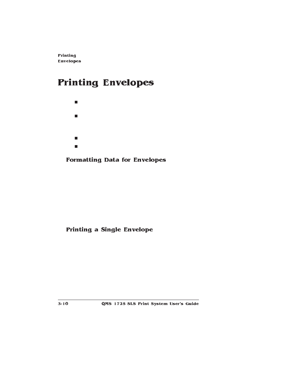 Printing envelopes, Formatting data for envelopes, Printing a single envelope | IBM 1725 SLS User Manual | Page 112 / 328