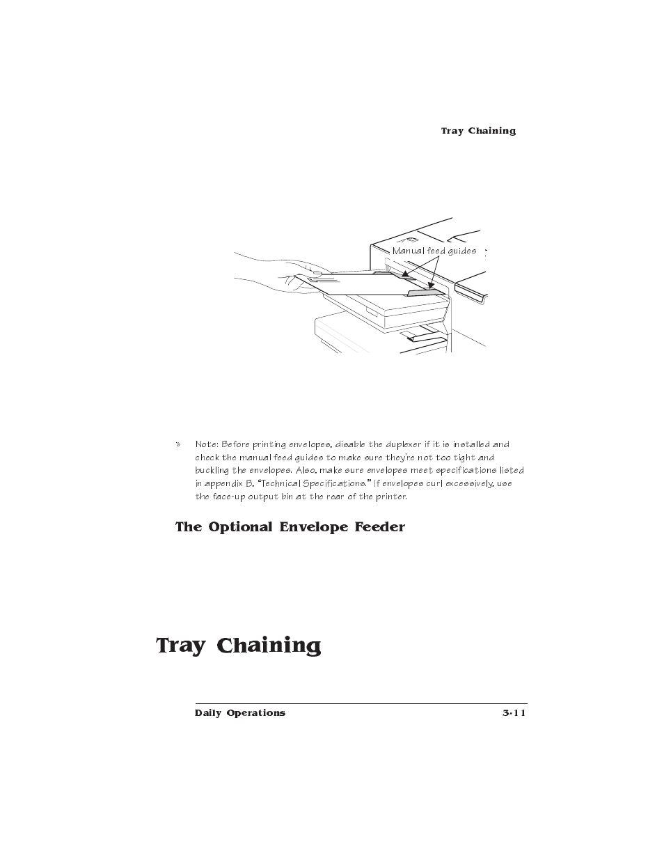 The optional envelope feeder, Tray chaining, Paper feeding | IBM 1725 SLS User Manual | Page 113 / 328