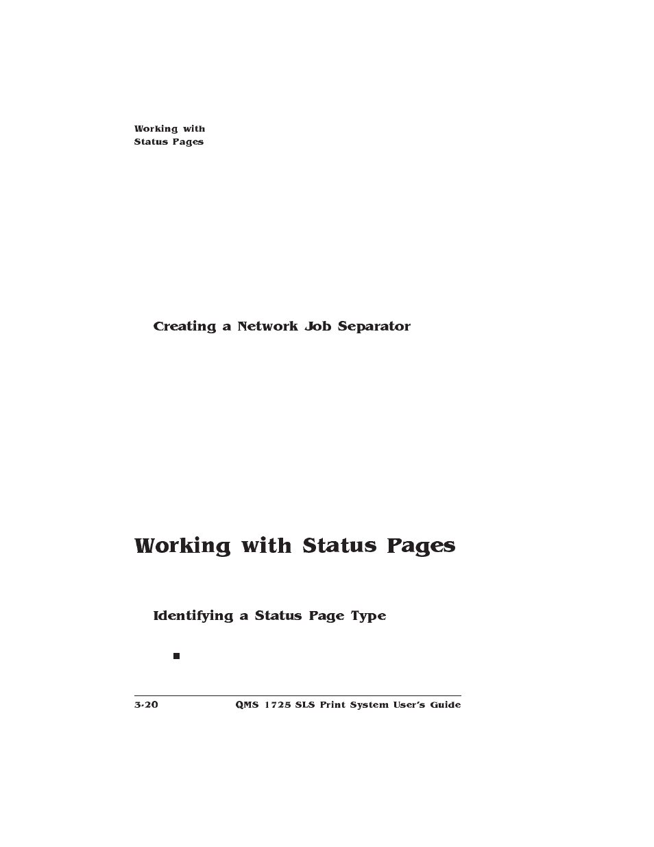 Creating a network job separator, Working with status pages, Identifying a status page type | IBM 1725 SLS User Manual | Page 122 / 328