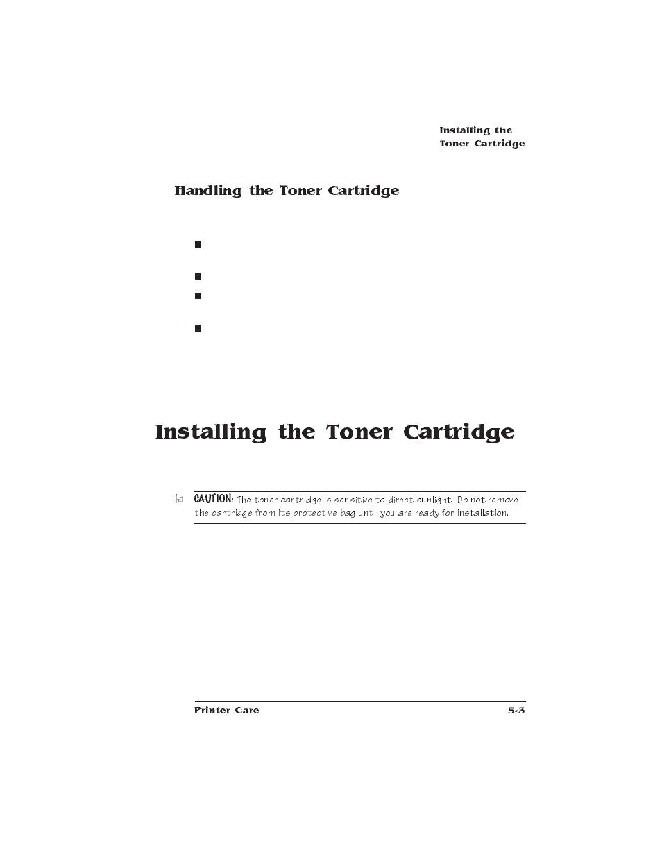 Handling the toner cartridge, Installing the toner cartridge, Toner cartridge installation | IBM 1725 SLS User Manual | Page 139 / 328