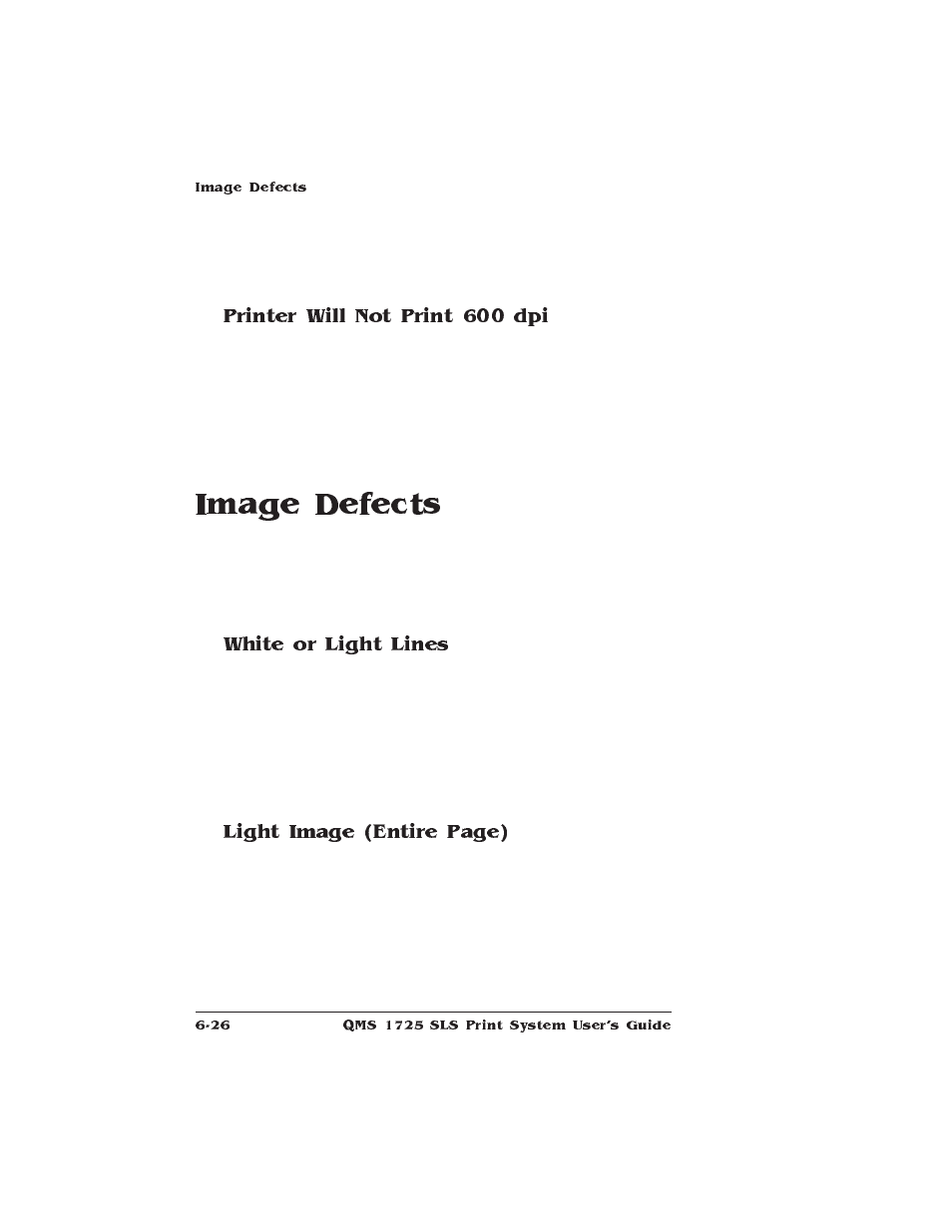 Printer will not print 600 dpi, Image defects, White or light lines | Light image (entire page) | IBM 1725 SLS User Manual | Page 172 / 328