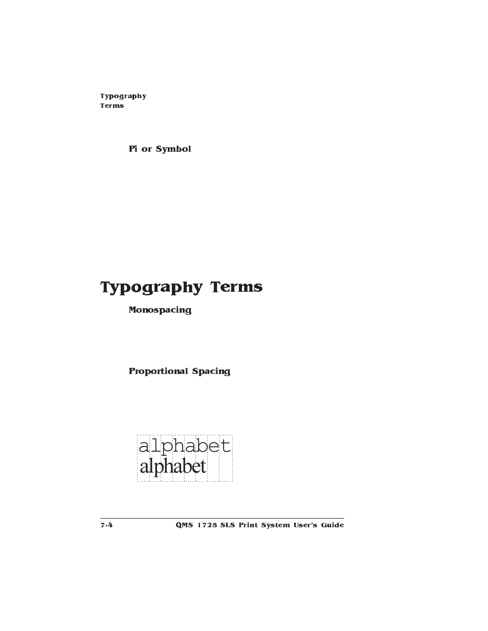 Typography terms, Alphabet, Ψµβολ | IBM 1725 SLS User Manual | Page 178 / 328