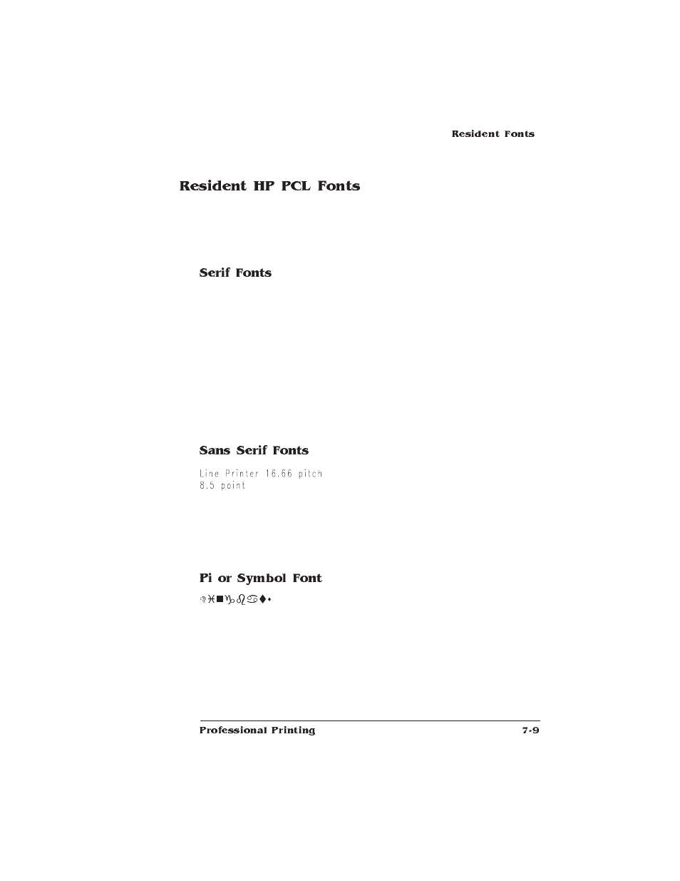 Resident hp pcl fonts, Courier 10 pitch 12 point italic | IBM 1725 SLS User Manual | Page 183 / 328