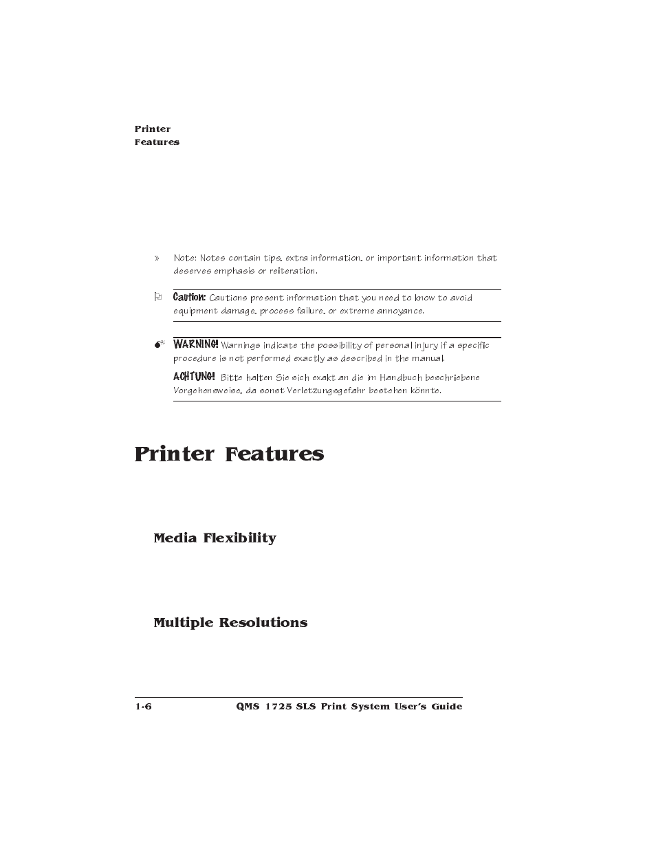 Printer features, Media flexibility, Multiple resolutions | Printer features and user benefits, Printer-host communication | IBM 1725 SLS User Manual | Page 22 / 328